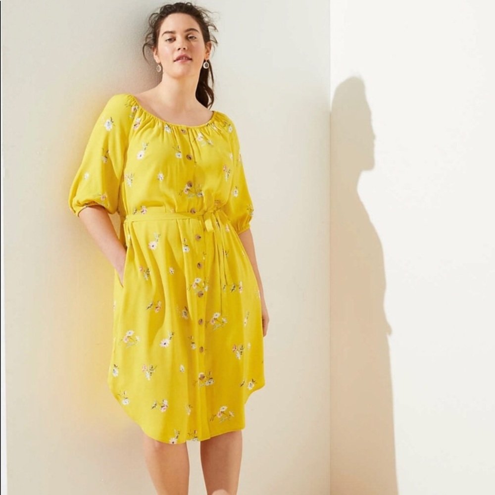LOFT Yellow Floral Midi Dress
